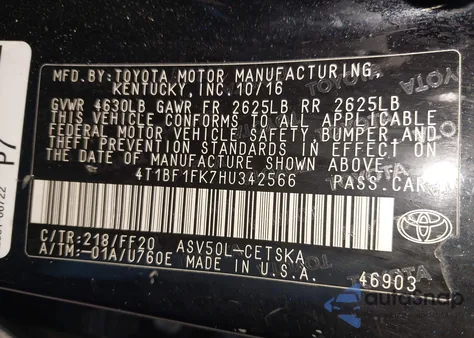 2017 Toyota Camry Se z USA, uszkodzony, nr VIN 4T1BF1FK7HU342566